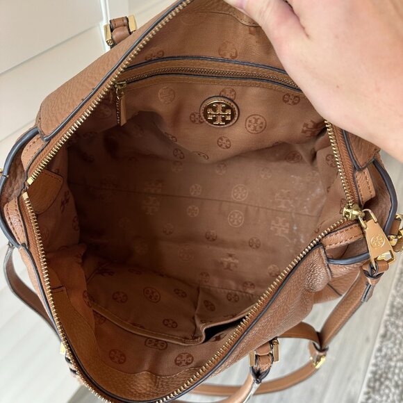 Tory Burch Thea Leather Satchel Top Handle Tan/Brown Gold Hardware - Picture 4 of 14